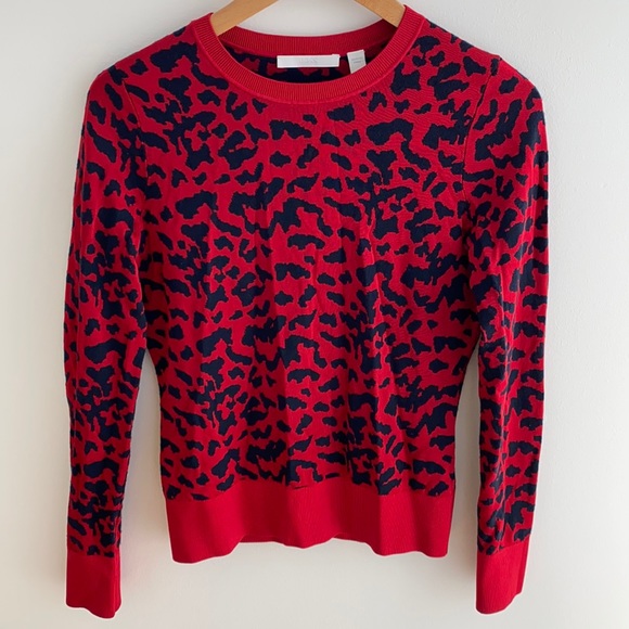 Hugo Boss Sweaters | Boss by Hugo Boss Leopard Print Red and Navy Sweater. Size Xs | Color: Blue/Red | Size: Xs | Dortiz1985's Closet